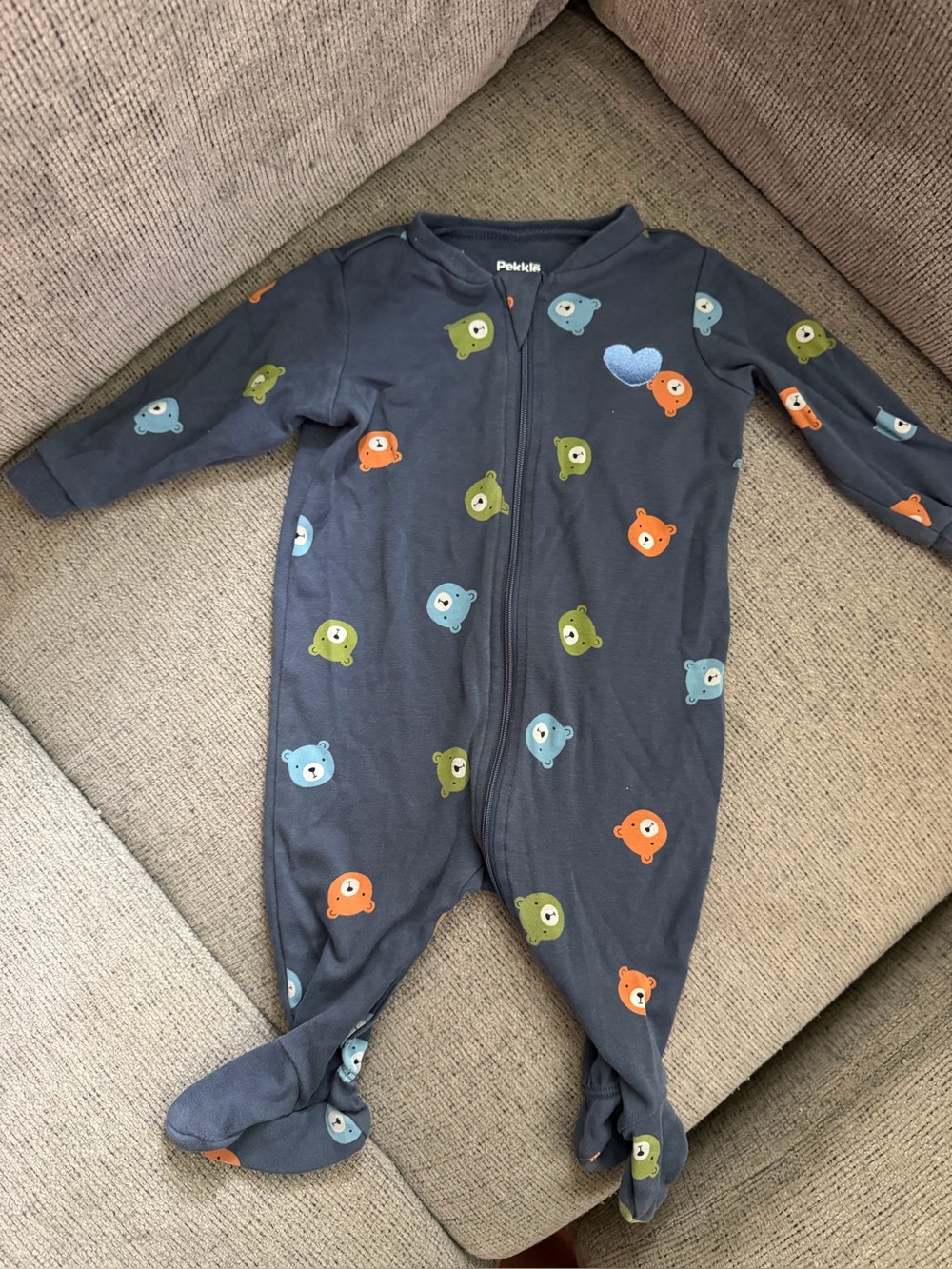 Peekaboo Navy Baby One-Piece Footed Pajamas with Bear Print